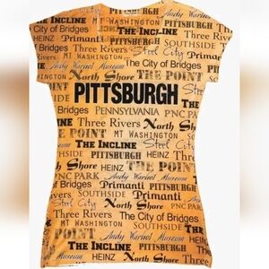 NEW Sweet Gisele Pittsburgh City Rhinestone Babydoll Tee Bling Top Gold Black L